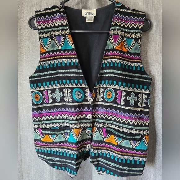 Vintage 80s Vest Women's Ugly Southwest Tribal Abstract Beaded Size Small - Picture 1 of 5